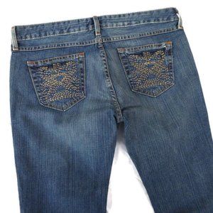 31x34 bebe Jeans Bootcut Bell Tall Stretch Mid Rise Med Blue Wash Embroid Pocket